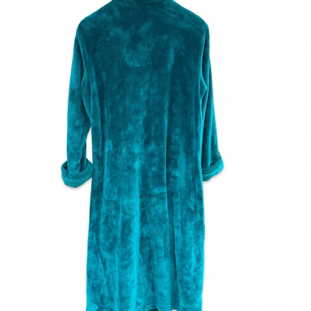 MISS ELAINE Teal Full-Length Fleece Robe - Picture 4 of 5